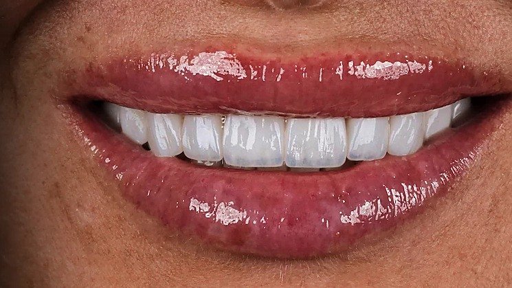 Ceramic crowns after treatment, close up