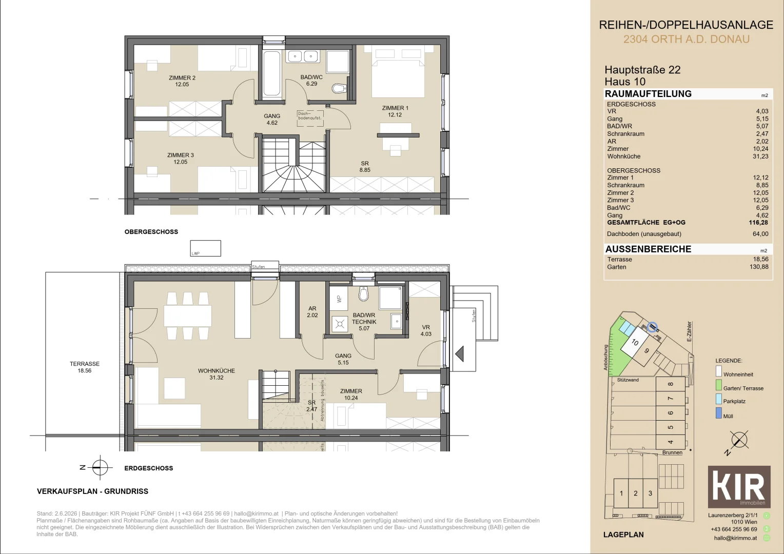 Verkaufsplan Haus 10 mit Grundriss von Erdgeschoss und Obergeschoss
