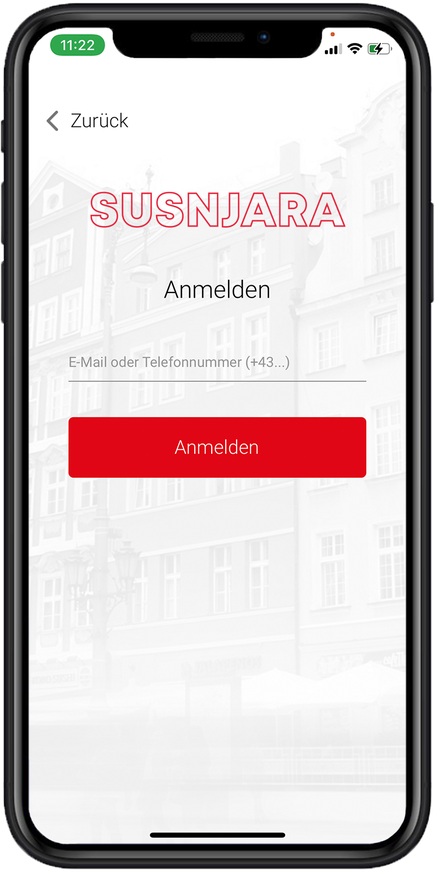 Anmeldebildschirm der SUSNJARA App